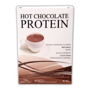 box of hot chocolate protein powder, ewyn brand